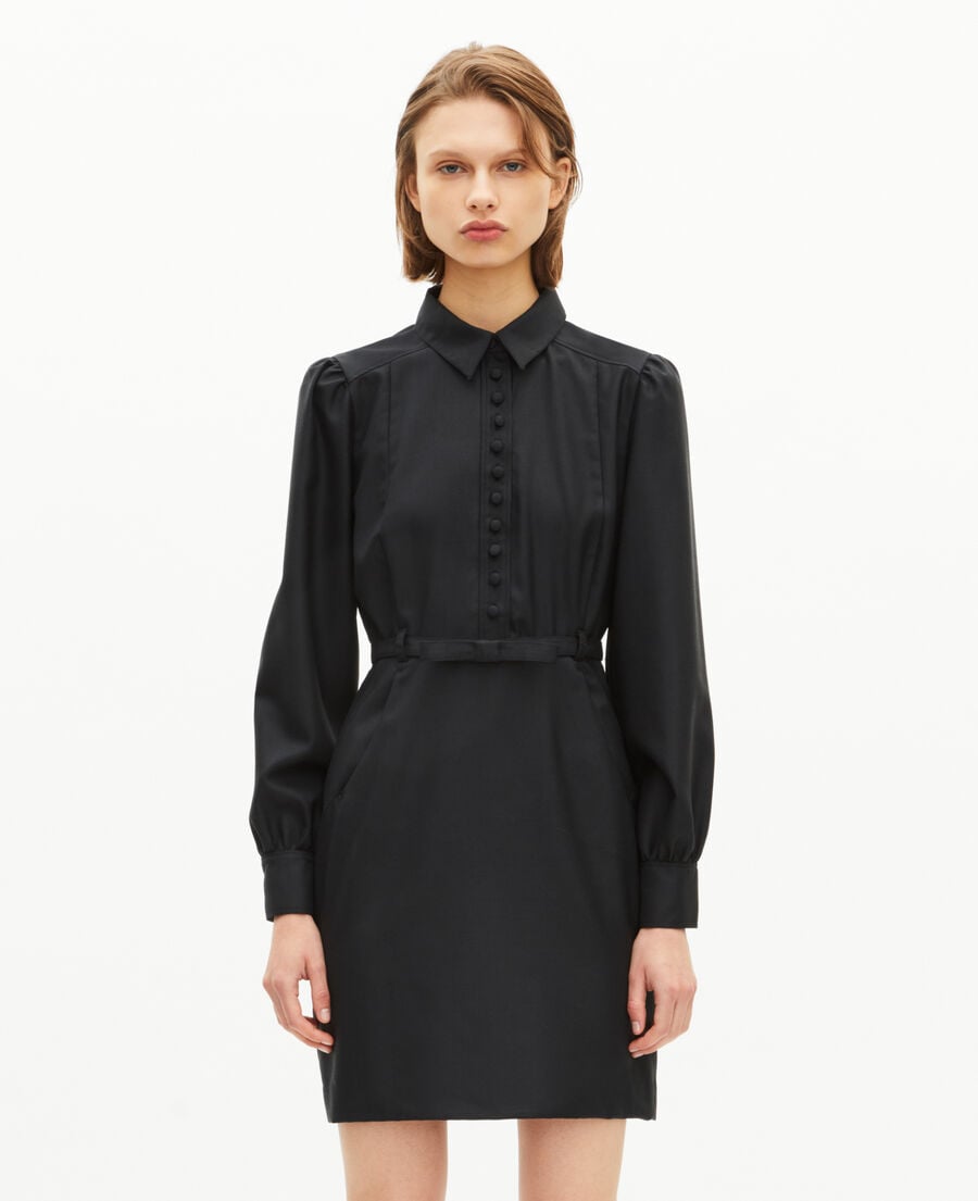 The Kooples FEMME BLACK robe courte en laine mélangée noire