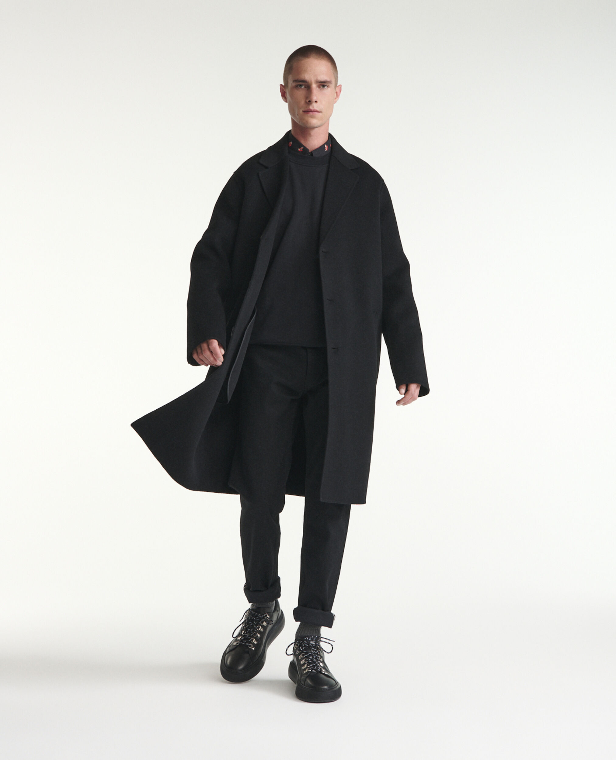 Double-faced black wool coat, BLACK, hi-res image number null