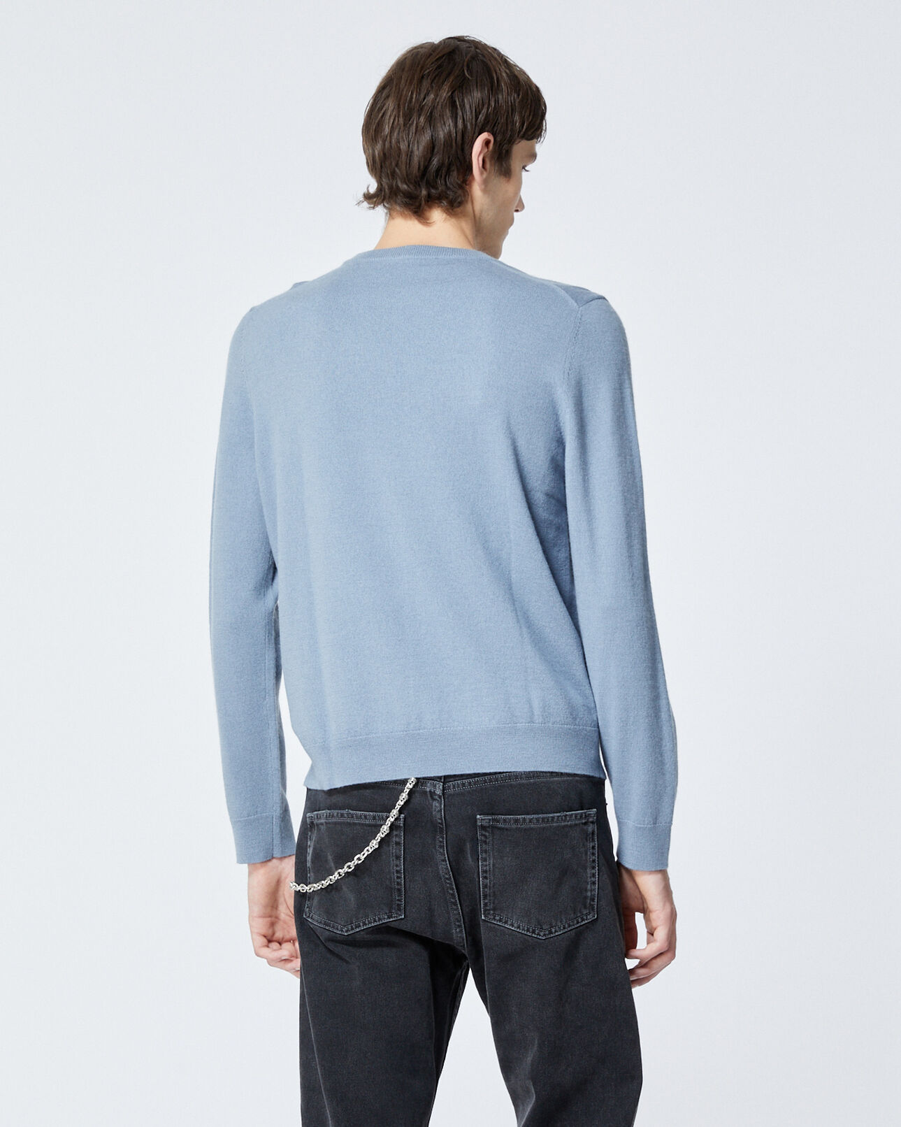 The Kooples HOMME BLUE GREY pull maille bleu gris badge tête de mort