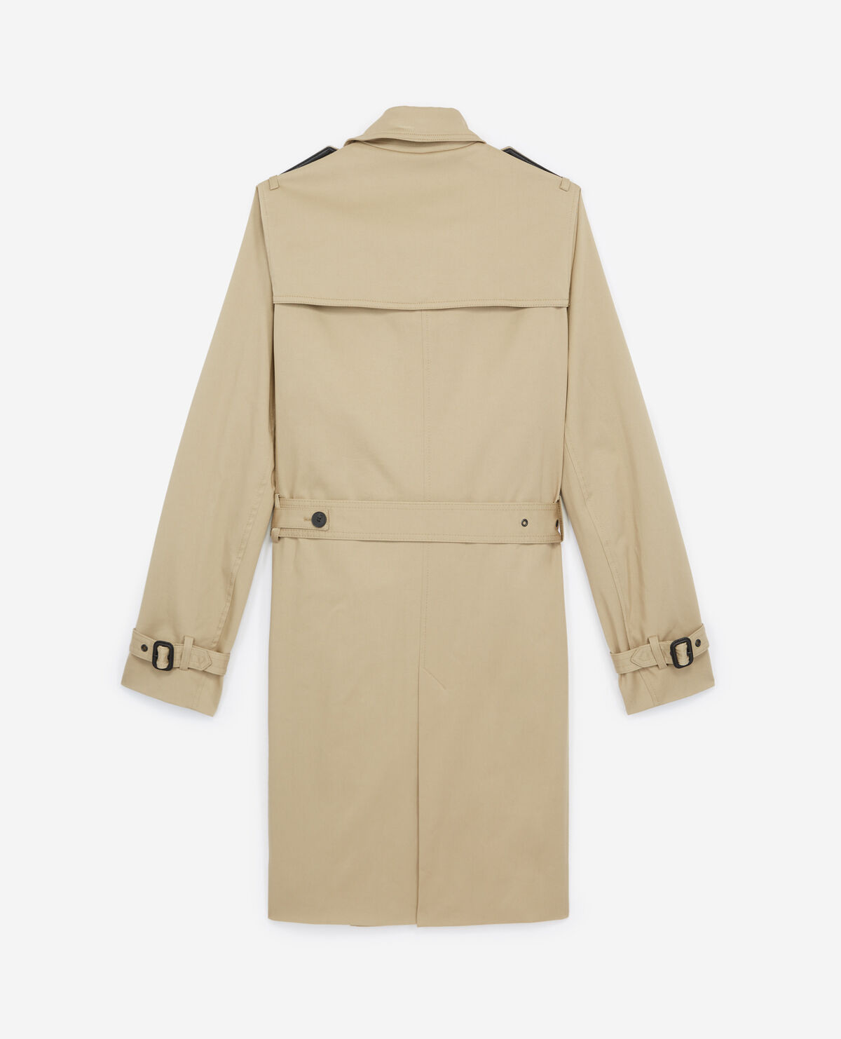 Long beige trench coat leather details The Kooples Men