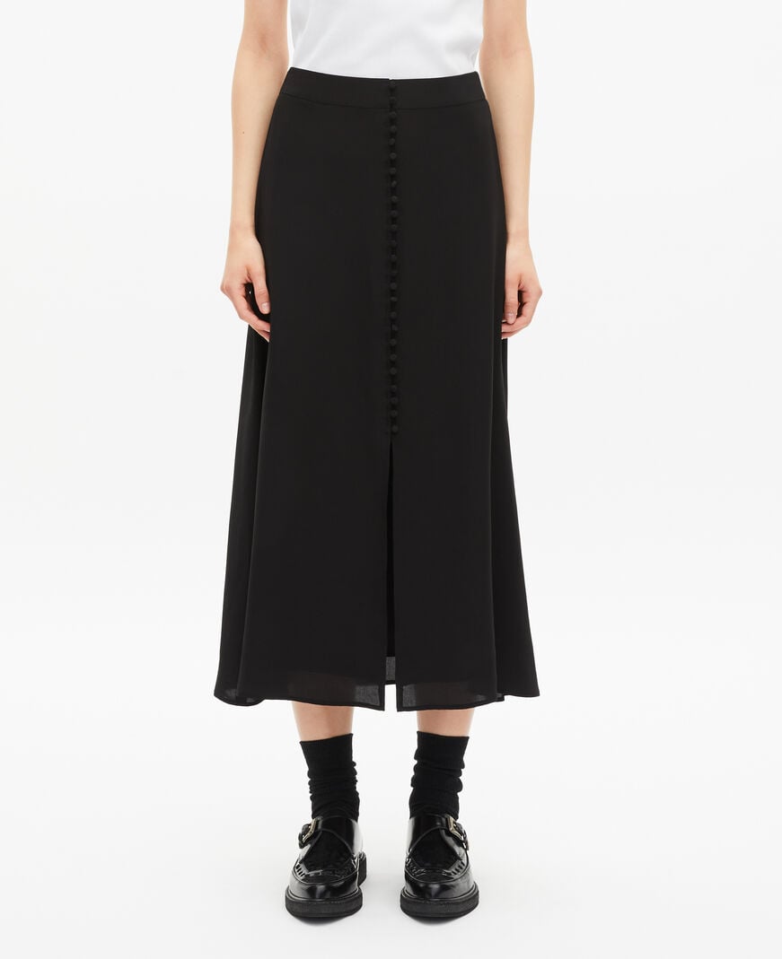 The Kooples FEMME BLACK jupe longue en soie noire
