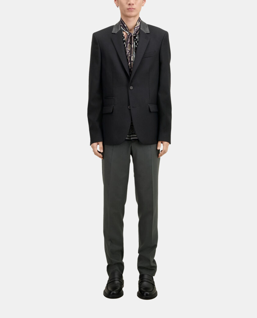 The Kooples MEN BLACK black wool blazer with leather details