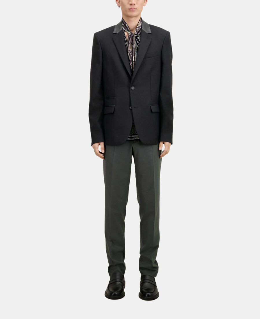 The Kooples HOMME BLACK blazer en laine avec d&eacute;tails en cuir noir