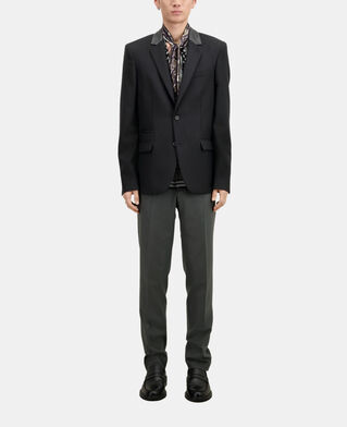 The Kooples HOMME BLACK blazer en laine avec d&eacute;tails en cuir noir