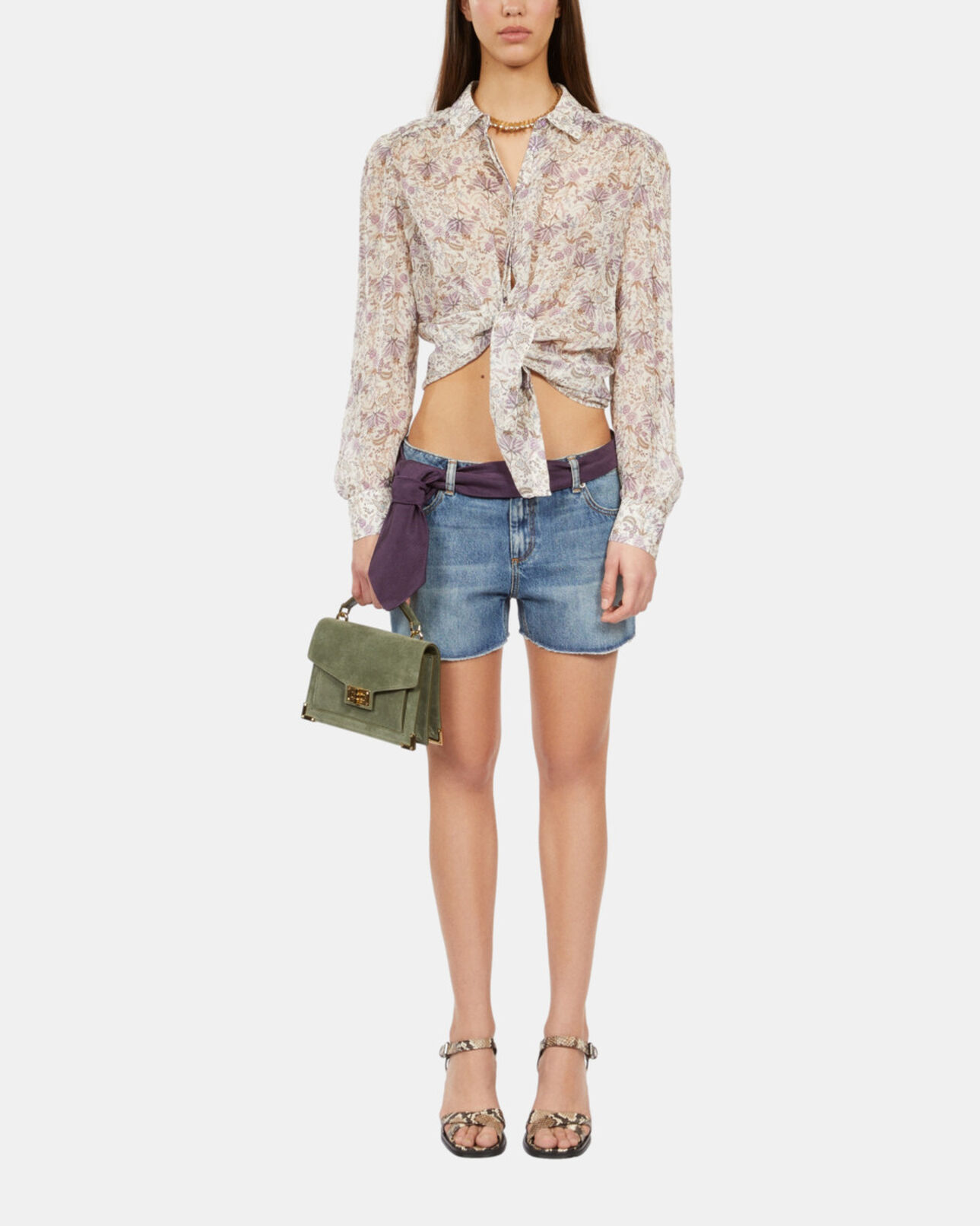 The Kooples WOMEN ECRU/MAUVE CHALK lilac floral print long sleeve shirt