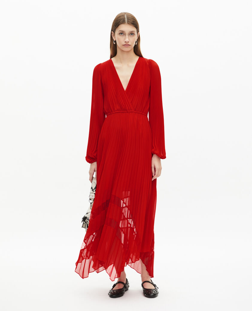 The Kooples FEMME RED robe longue plissée rouge