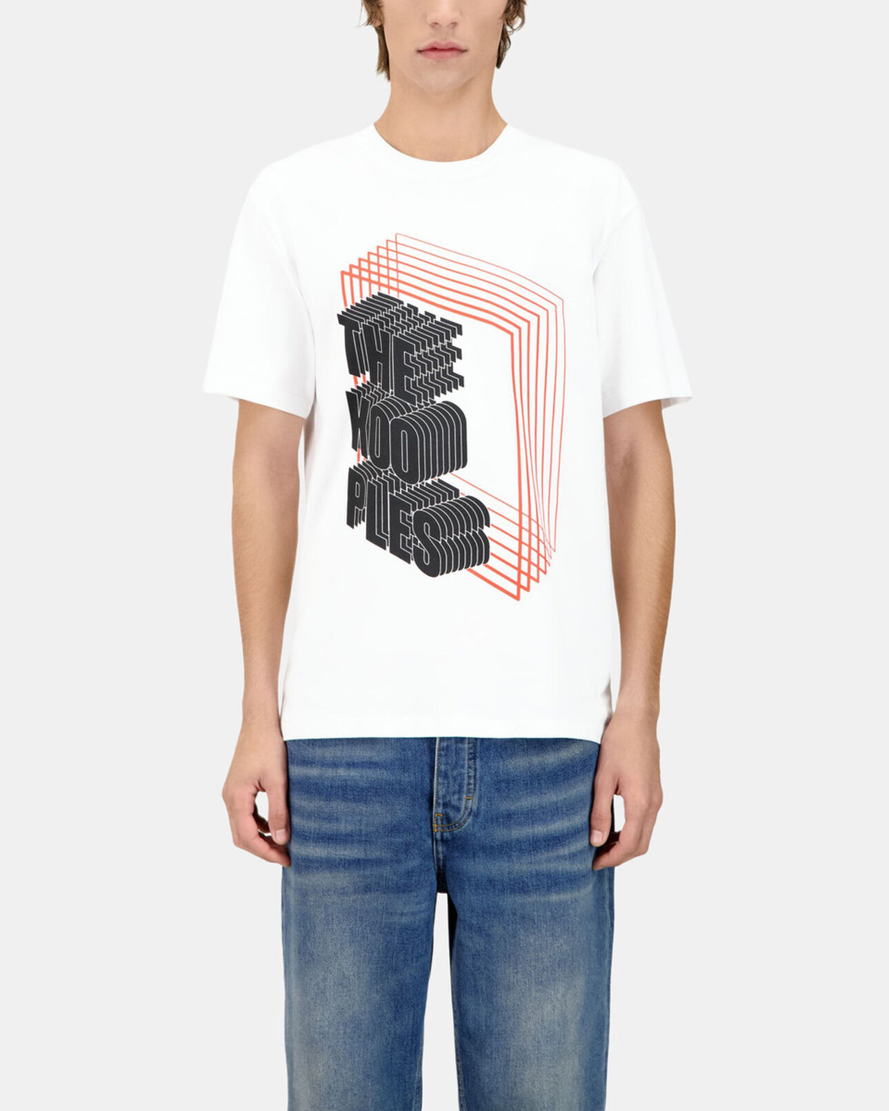 The Kooples MEN WHITE men's white t-shirt with neon logo serigraphy