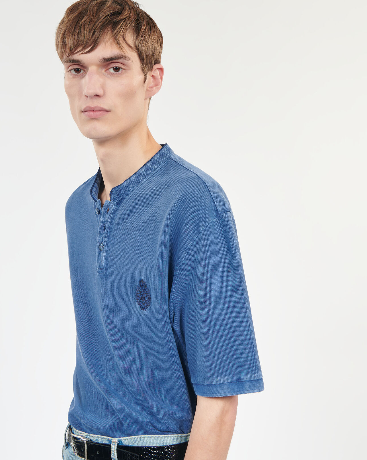 The Kooples MEN BLUE BRUT blue piqué cotton polo t-shirt