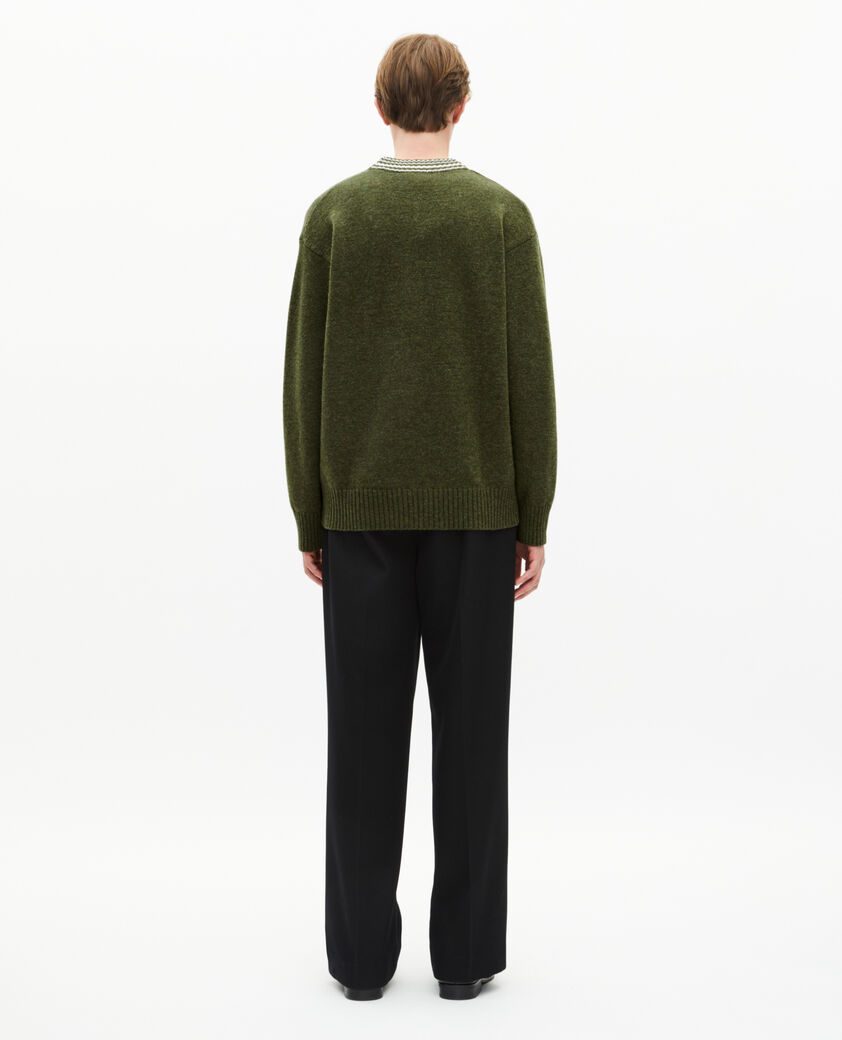 The Kooples MEN GREEN wool cardigan with khaki contrasting stripes