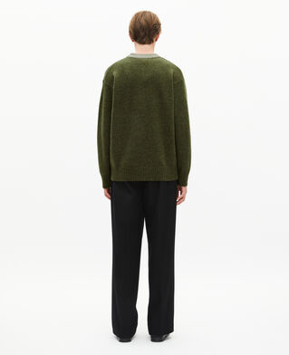 The Kooples MEN GREEN wool cardigan with khaki contrasting stripes