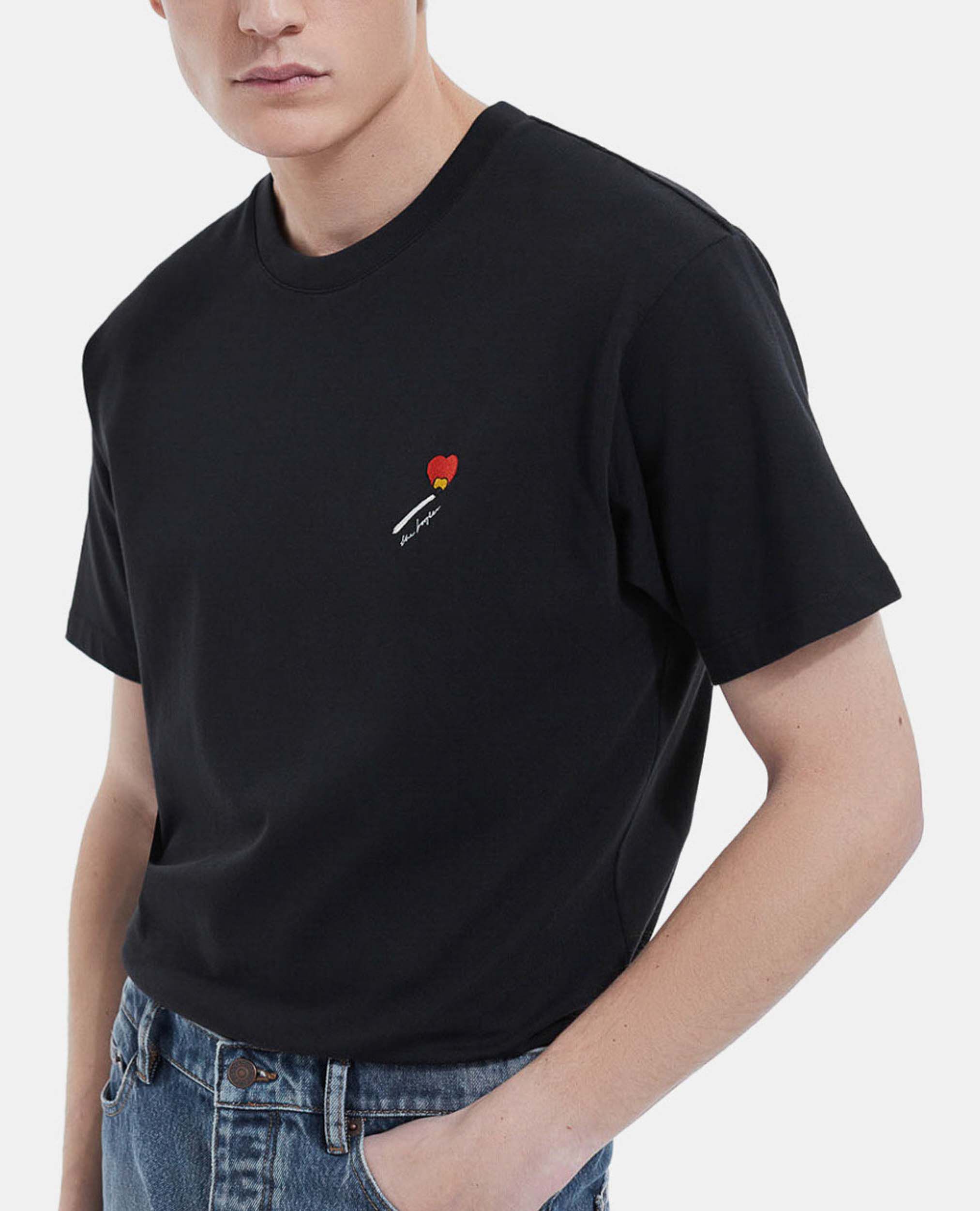 Black cotton T-shirt with embroidery, BLACK, hi-res image number null