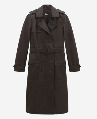 The Kooples WOMEN DARK BROWN MELANGE long brown leather trench coat
