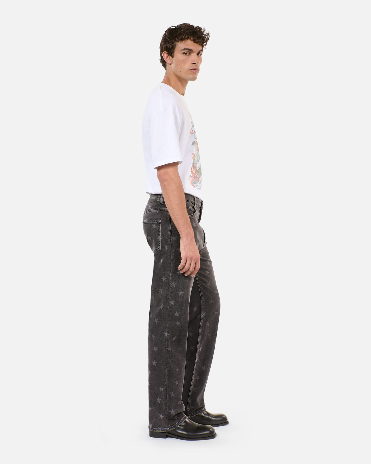 The Kooples HOMME BLACK WASHED jean droit imprimé étoiles