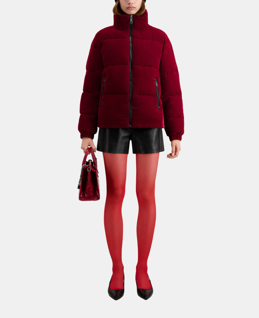 burgundy velvet puffer jacket