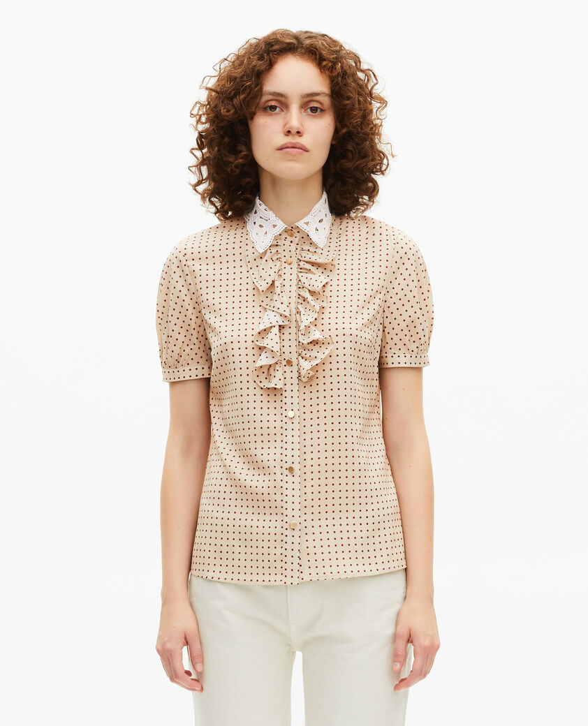 The Kooples FEMME BEIGE / RED chemise manches courtes &agrave; pois beige