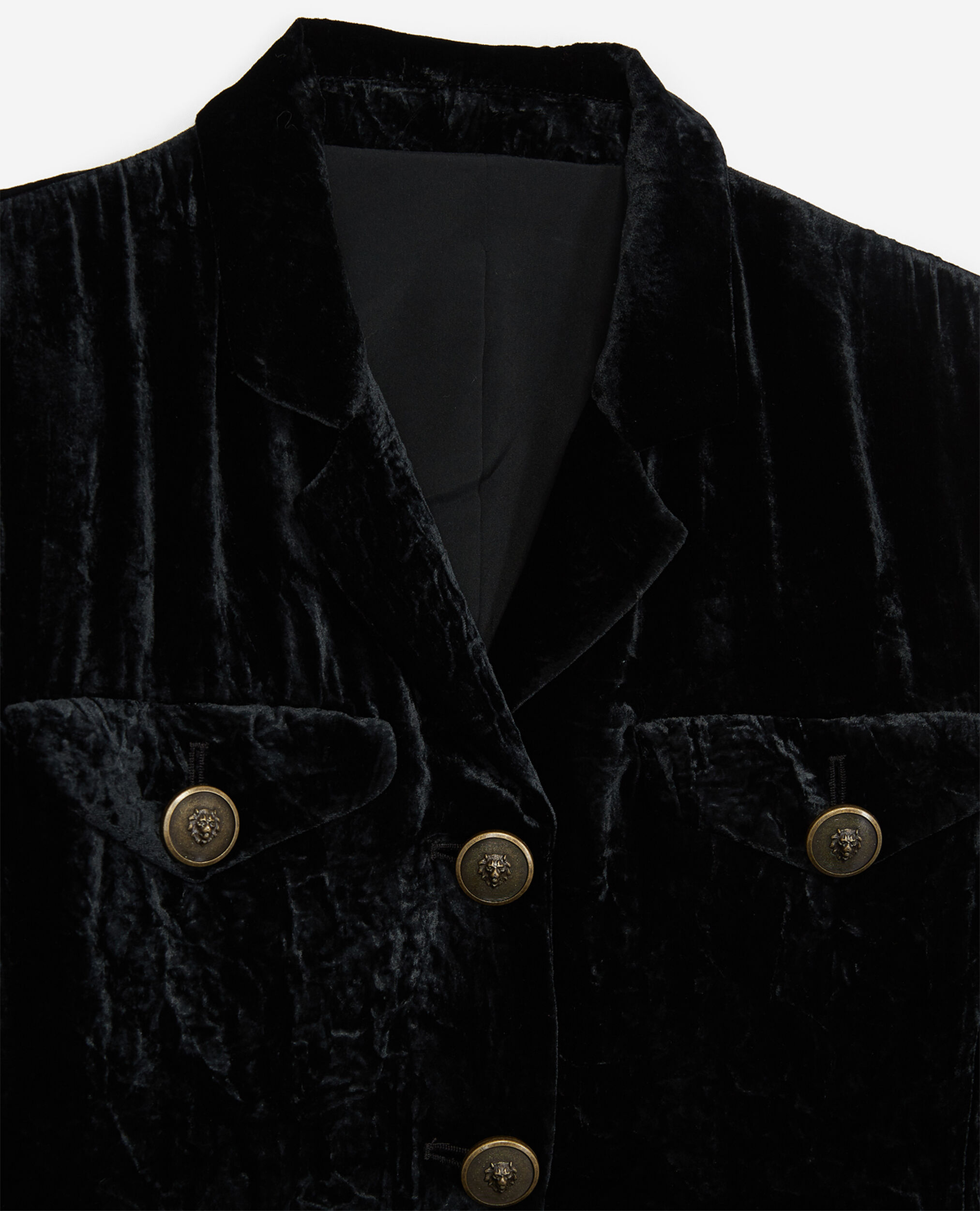 Schwarze Jacke aus Spiegelsamt mit aufgesetzten Taschen, BLACK, hi-res image number null
