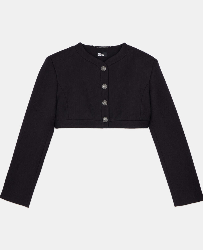 The Kooples WOMEN BLACK black wool and cotton jacket