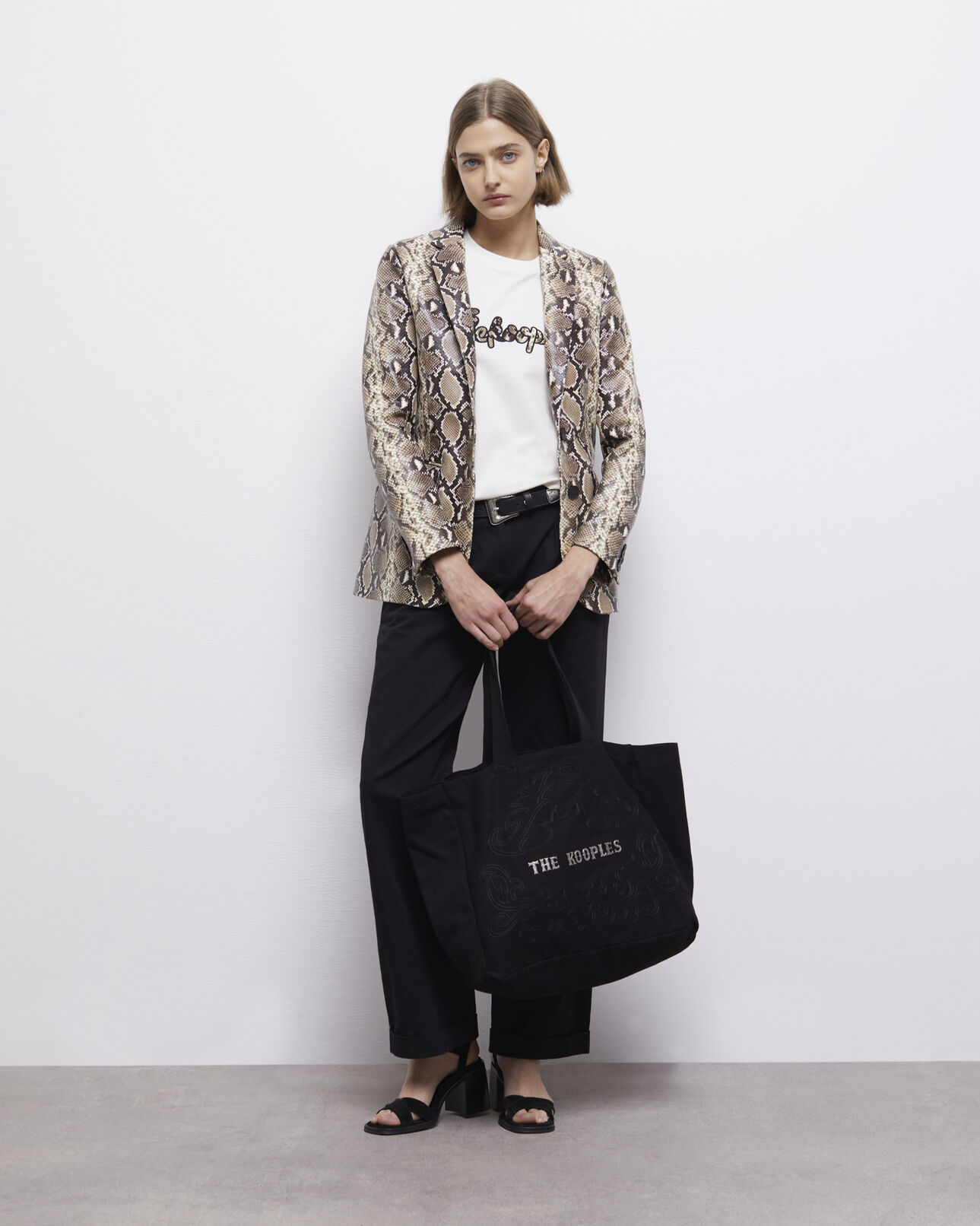 The Kooples FEMME BLACK grand sac cabas noir avec broderies et logo