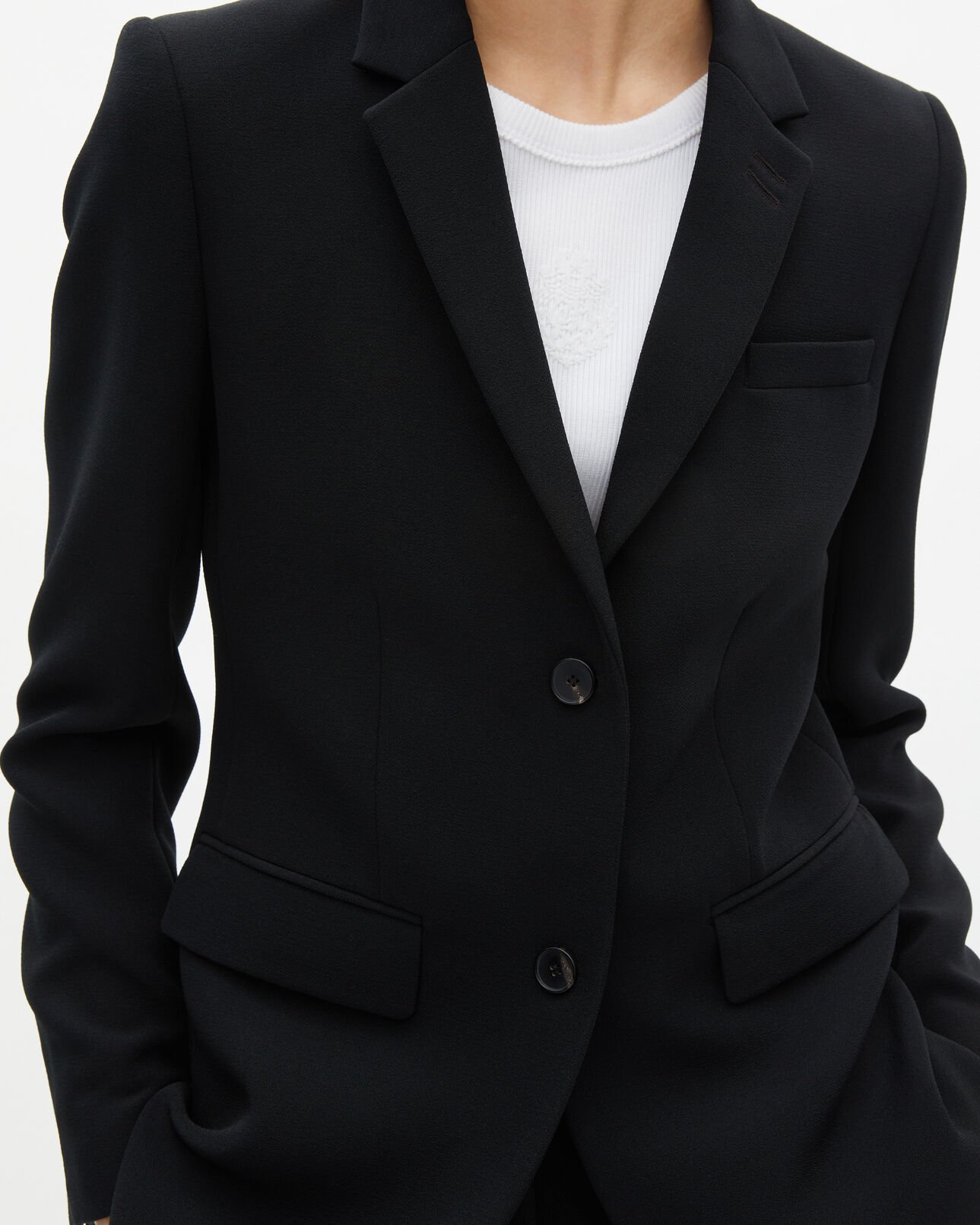 The Kooples DAMEN BLACK kostümjacke aus schwarzem krepp, strukturierter schnitt