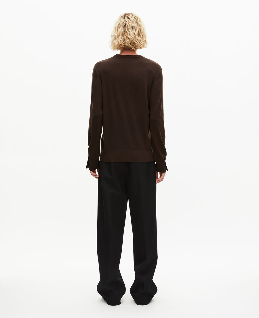 The Kooples HOMME DARK BROWN pull col rond en laine mérinos marron
