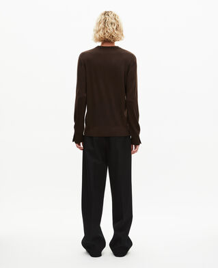The Kooples HOMME DARK BROWN pull col rond en laine mérinos marron