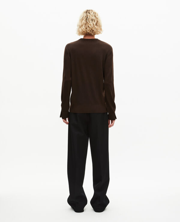 The Kooples HERREN DARK BROWN pullover mit rundhalsausschnitt aus brauner merinowolle