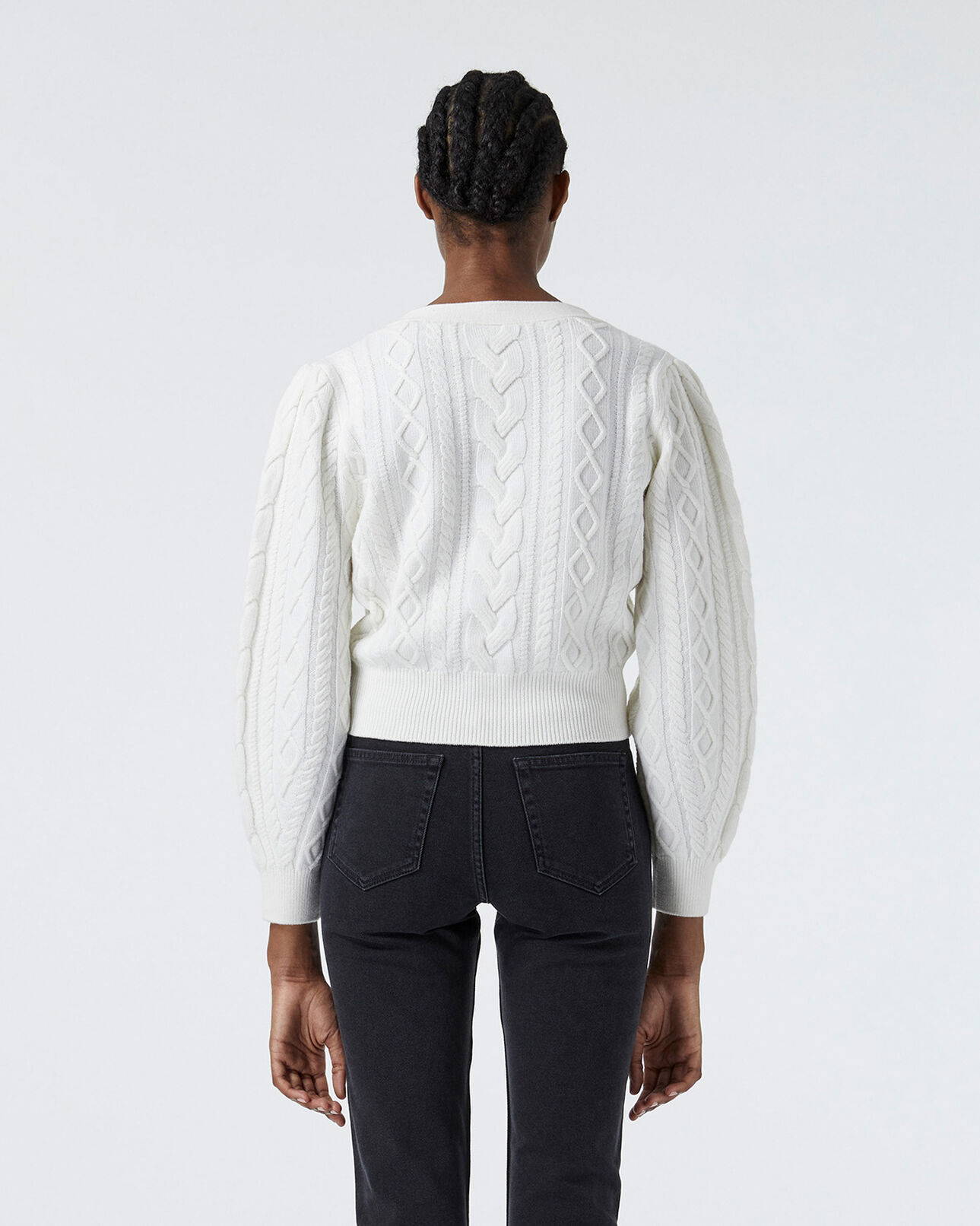 The Kooples WOMEN WHITE cashmere-wool ecru cardigan w/fabric buttons
