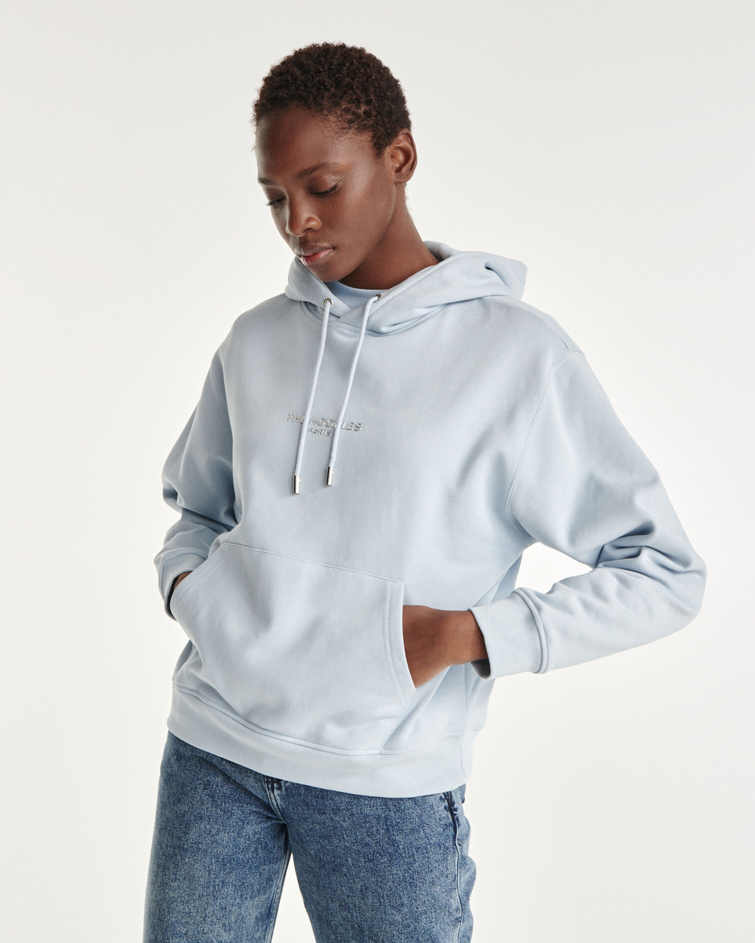 Sky blue sweatshirt with hood and silver logo, BABY BLUE, hi-res image number null