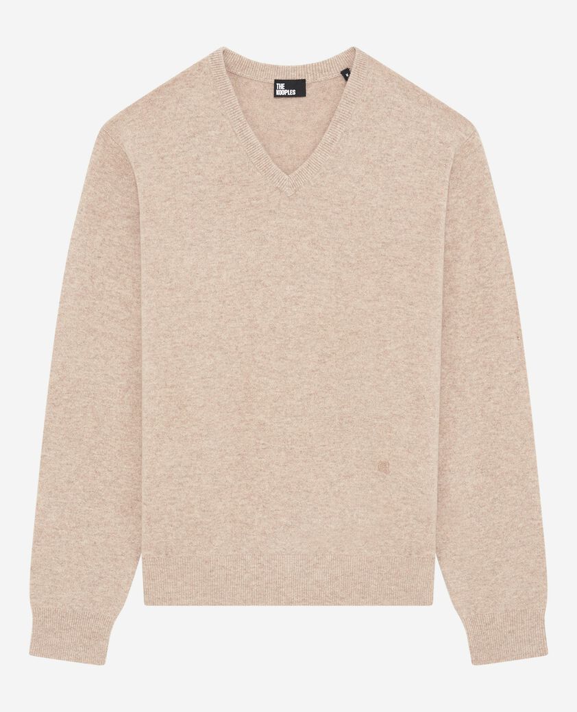 The Kooples H BEIGE MELANGE beige cashmere v-neck sweater
