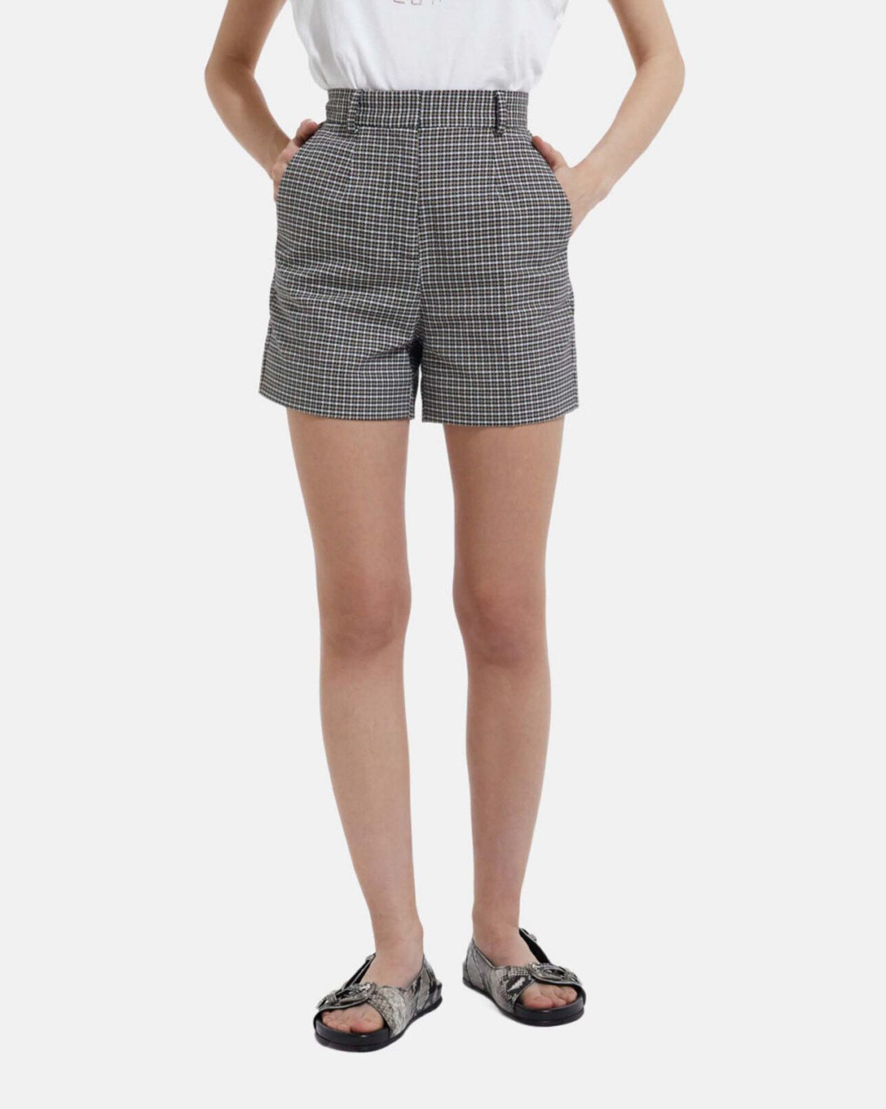 The Kooples FEMME BEIGE-BROWN short à carreaux coupe tailleur droite