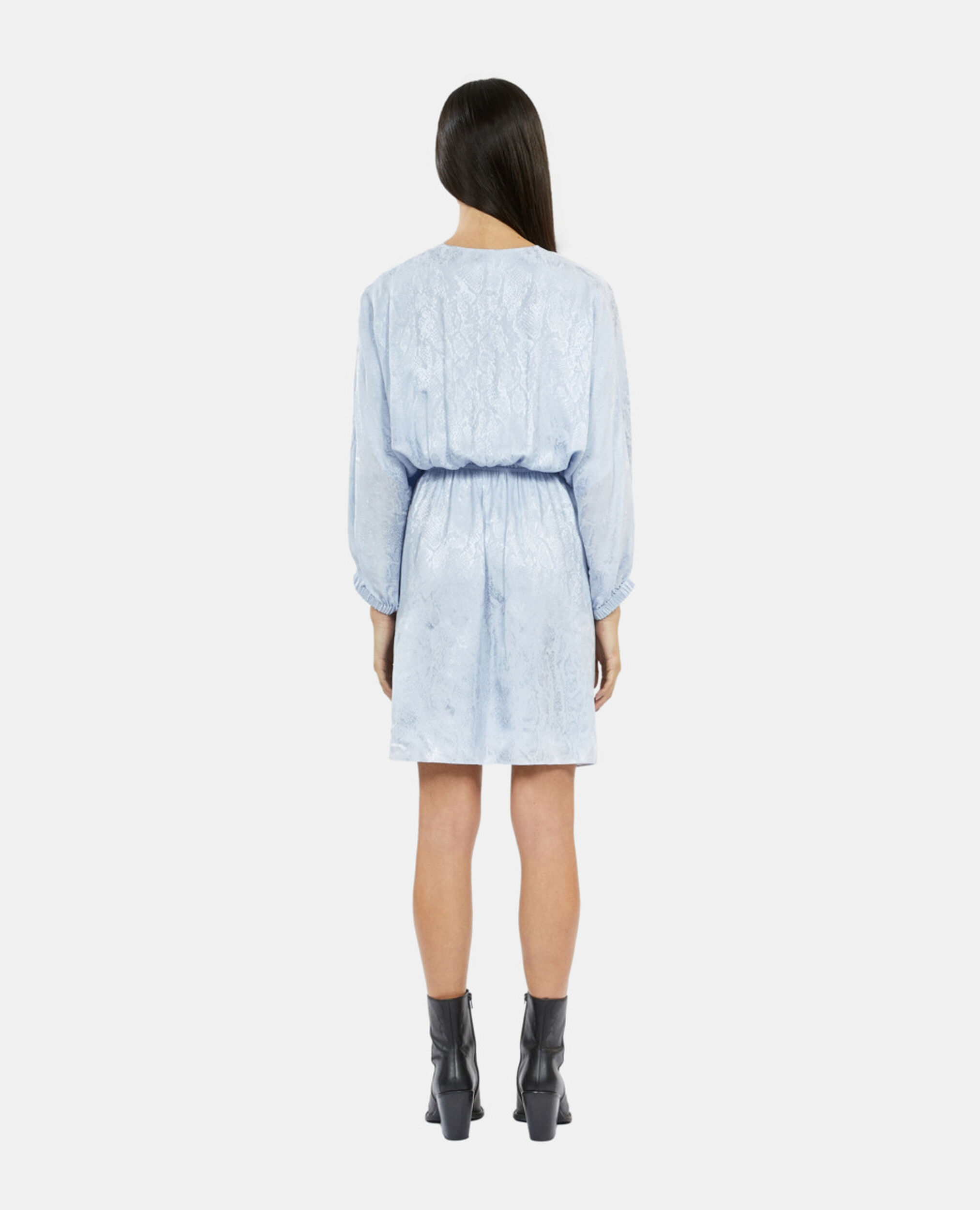 Short blue python jacquard dress with draping, LAVENDER, hi-res image number null