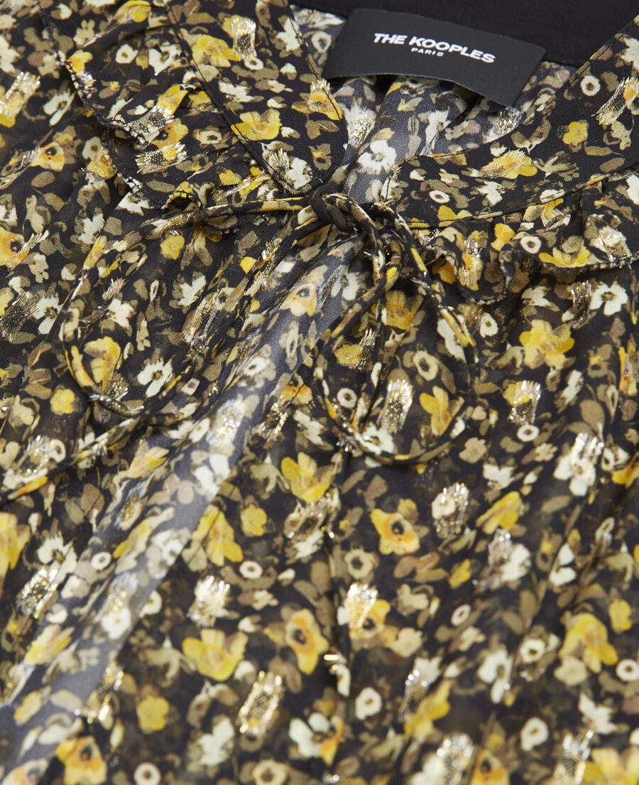 The Kooples F BLACK-ORANGE floral black and yellow top in knotted silver details