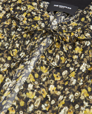 The Kooples F BLACK-ORANGE floral black and yellow top in knotted silver details