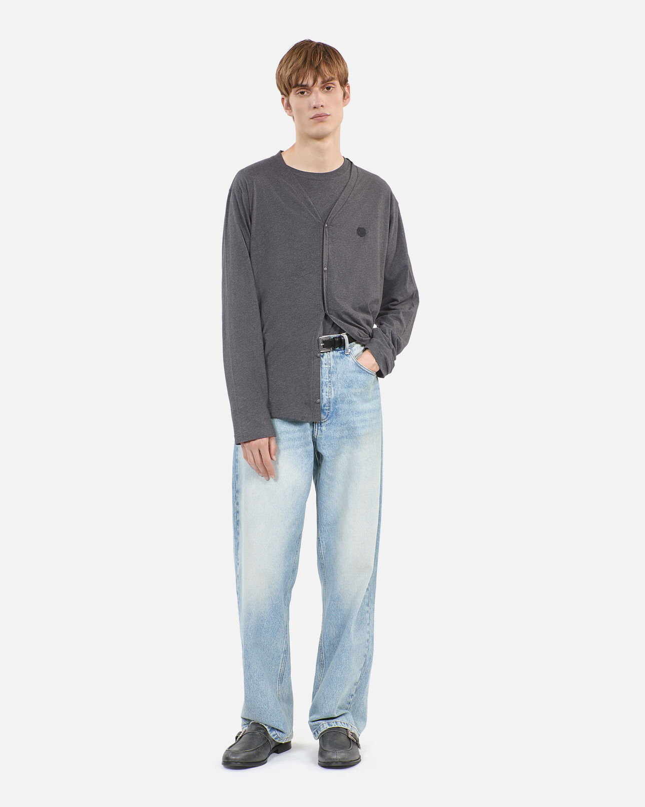 The Kooples MEN ANTHRACITE MELANGE grey cotton cardigan