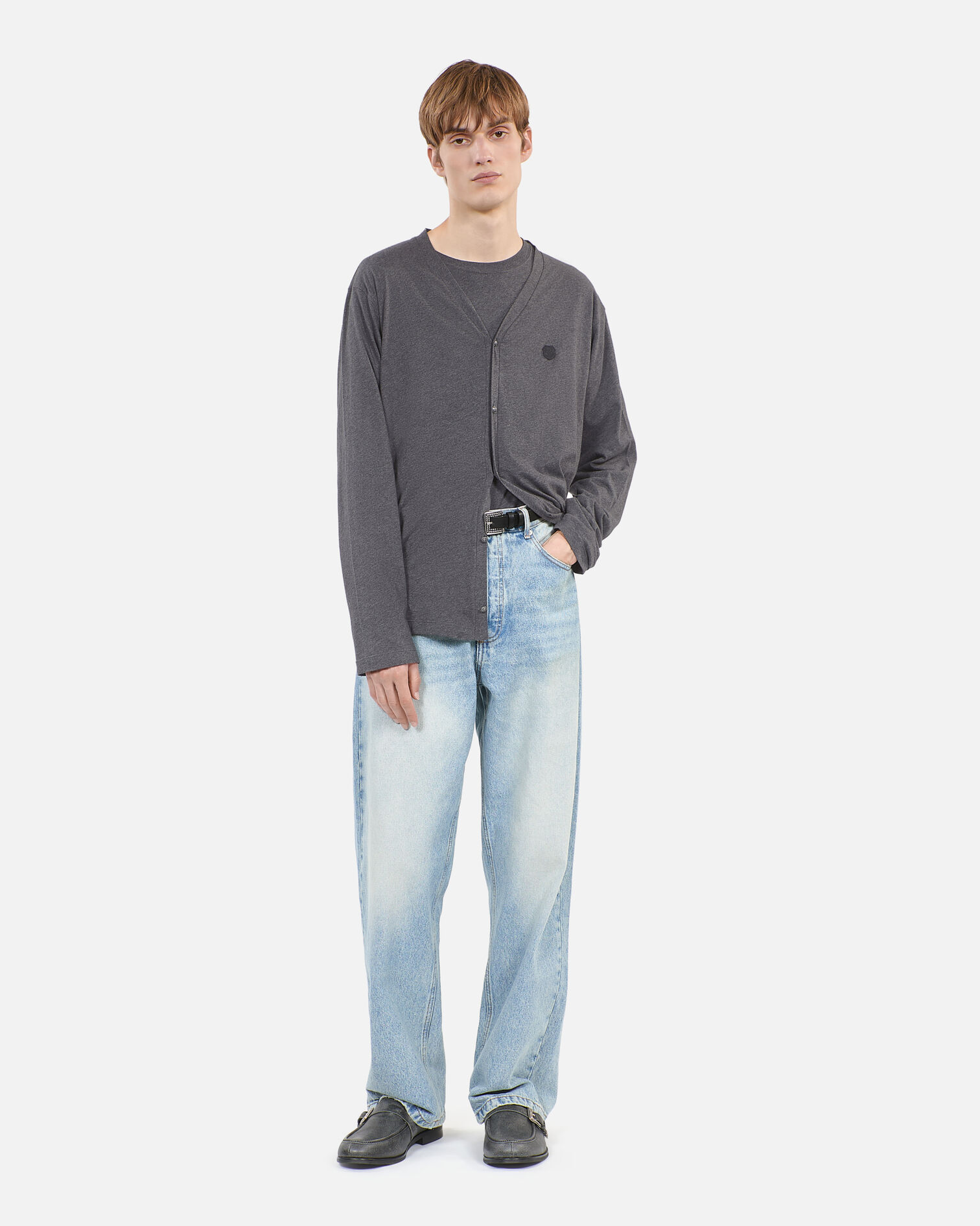 Grey cotton cardigan, ANTHRACITE MELANGE, hi-res image number null