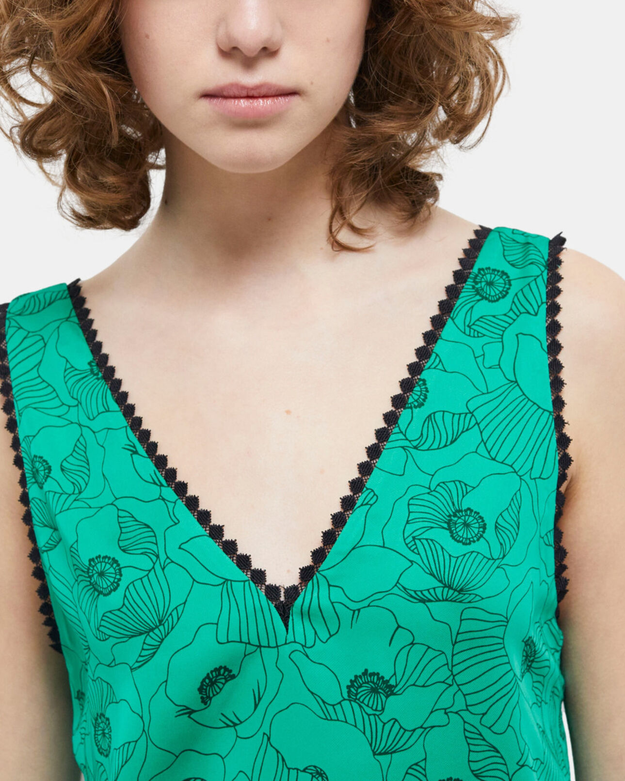 The Kooples FEMME GREEN top imprimé avec détails en dentelle