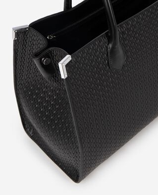 The Kooples F BLACK ming l tote bag in black woven leather
