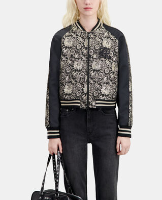 The Kooples FEMME BLACK GREY blouson jacquard m&eacute;tallis&eacute; noir