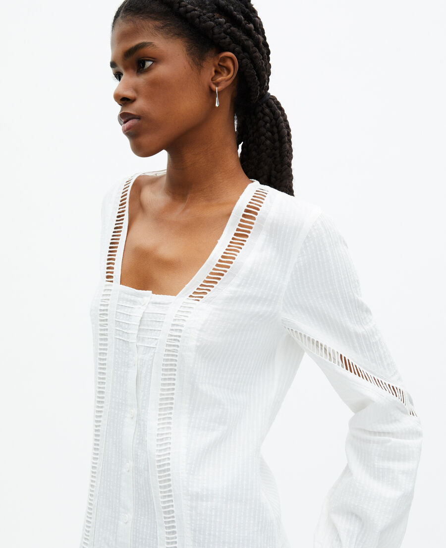 The Kooples FEMME OFF WHITE top manches longues écru coton brodé