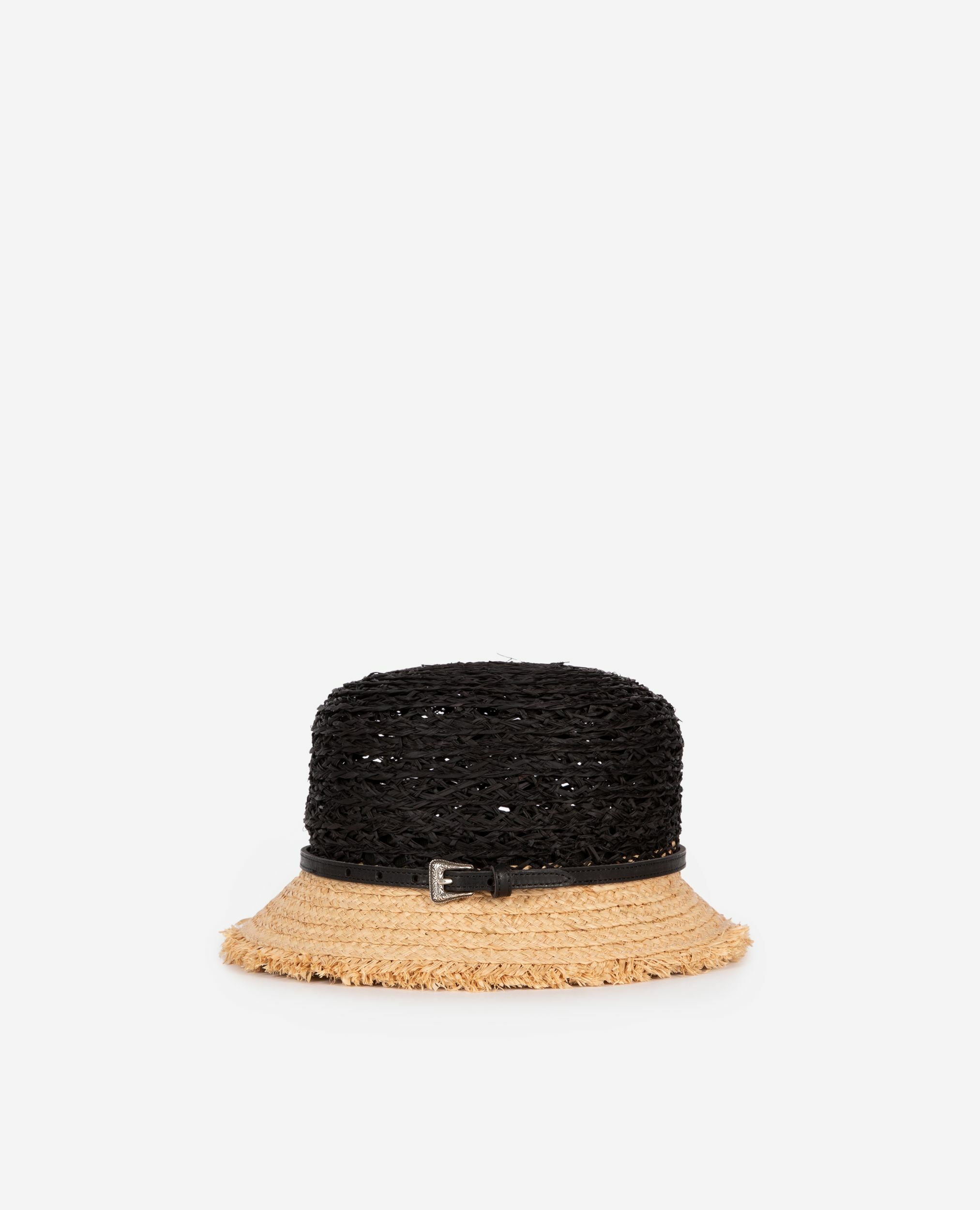 Black and beige raffia hat, BLACK - CREAM, hi-res image number null