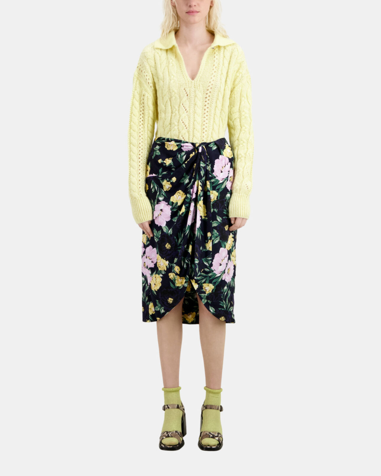 The Kooples FEMME LIGHT PINK / DARK NAVY jupe midi fleurie