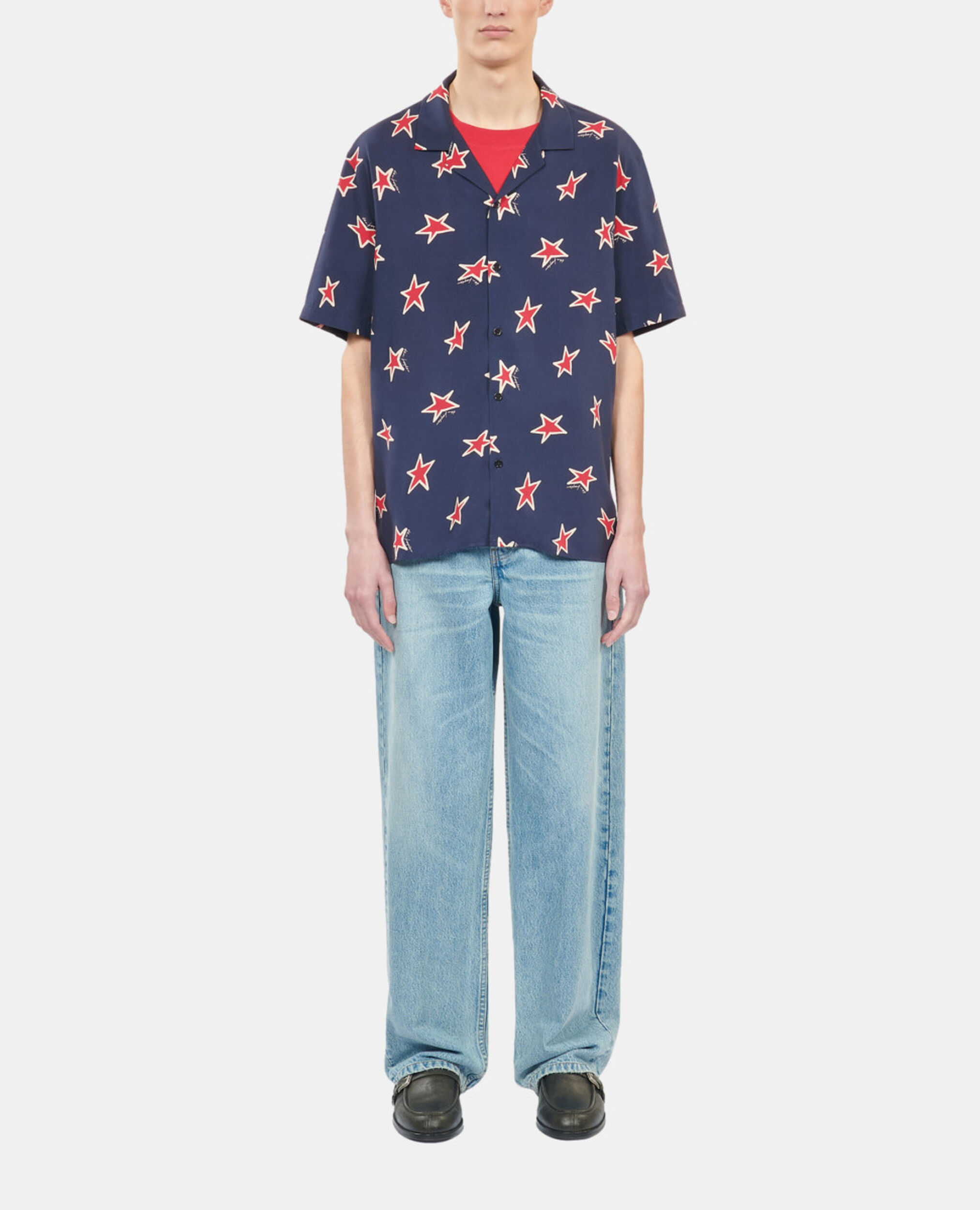 Short-sleeved star printed shirt, NAVY-RED, hi-res image number null