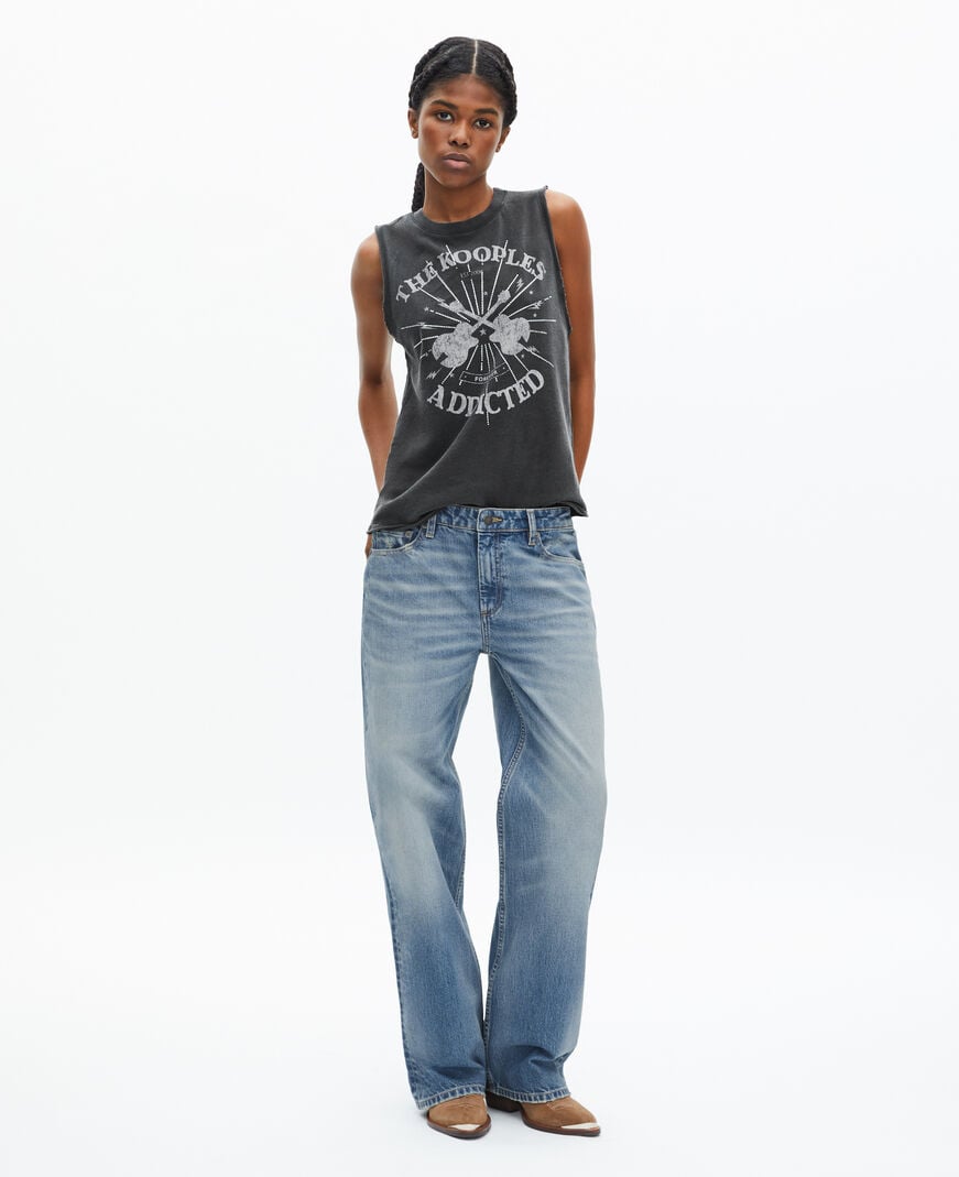 The Kooples WOMEN BLACK WASHED tank top with faded black screen print