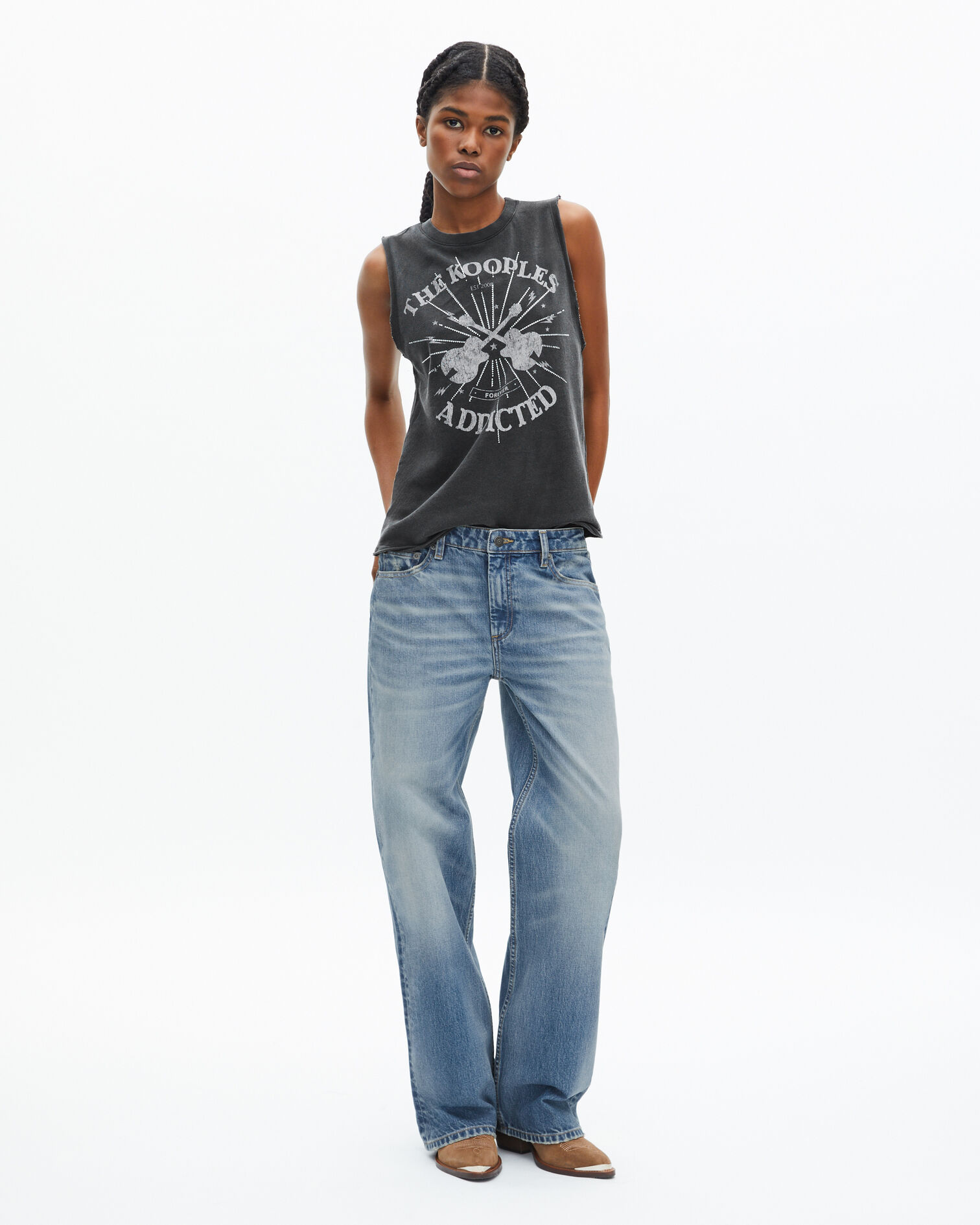 Tank top with faded black screen print, BLACK WASHED, hi-res image number null
