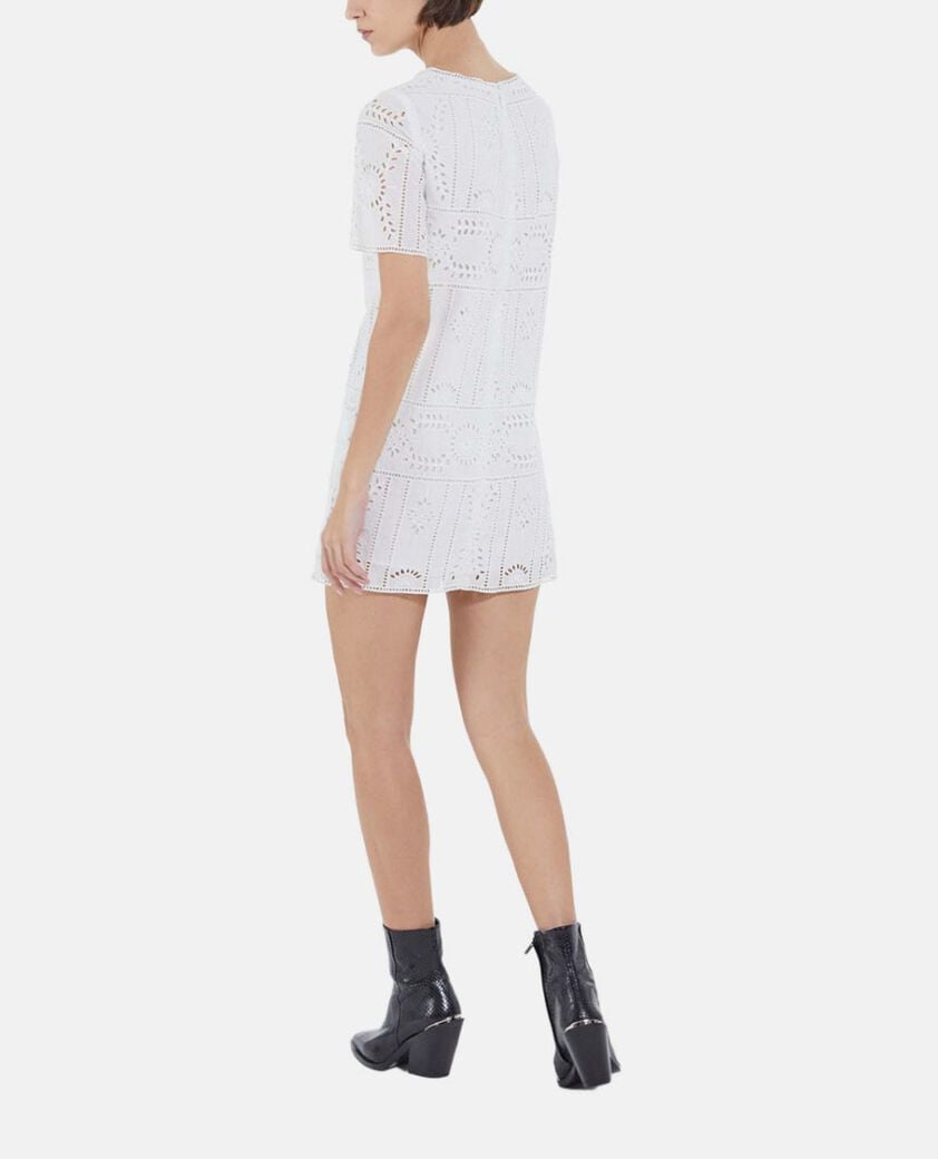 The Kooples WOMEN WHITE short white embroidered dress with crew neck