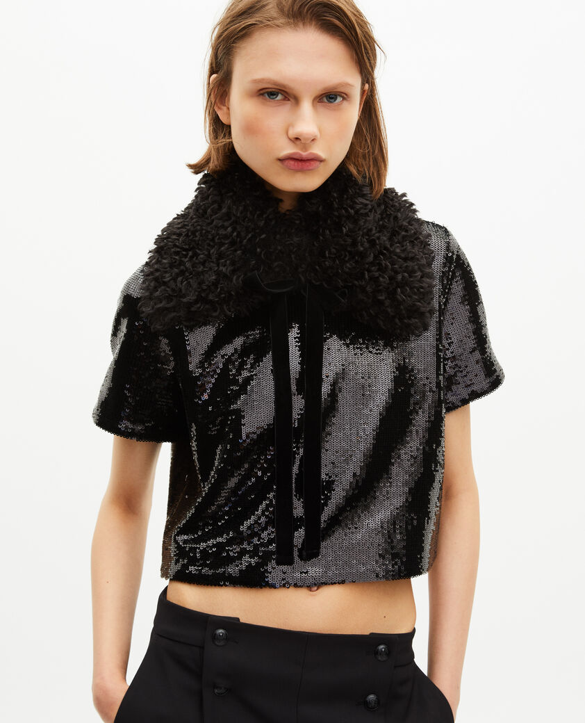 The Kooples FEMME BLACK top en sequins noir