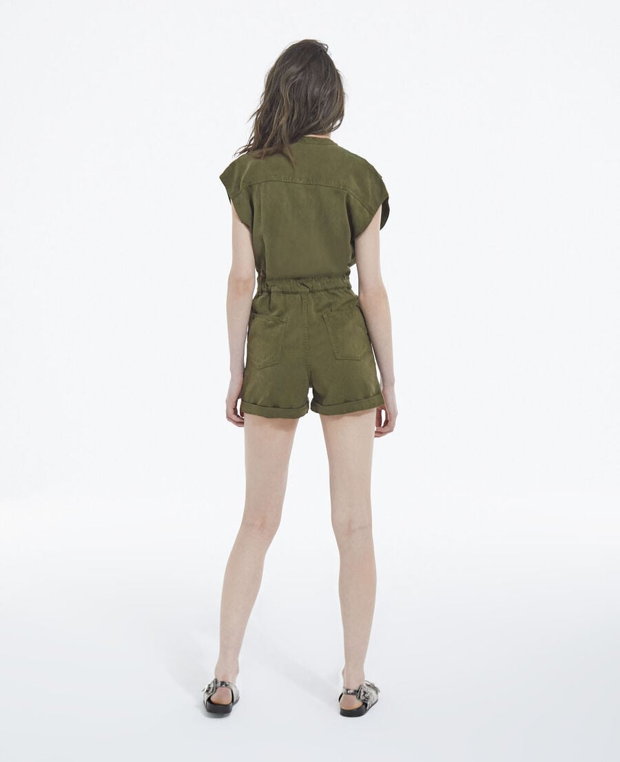 The Kooples F OLIVE KAKI khaki tencel button-up playsuit