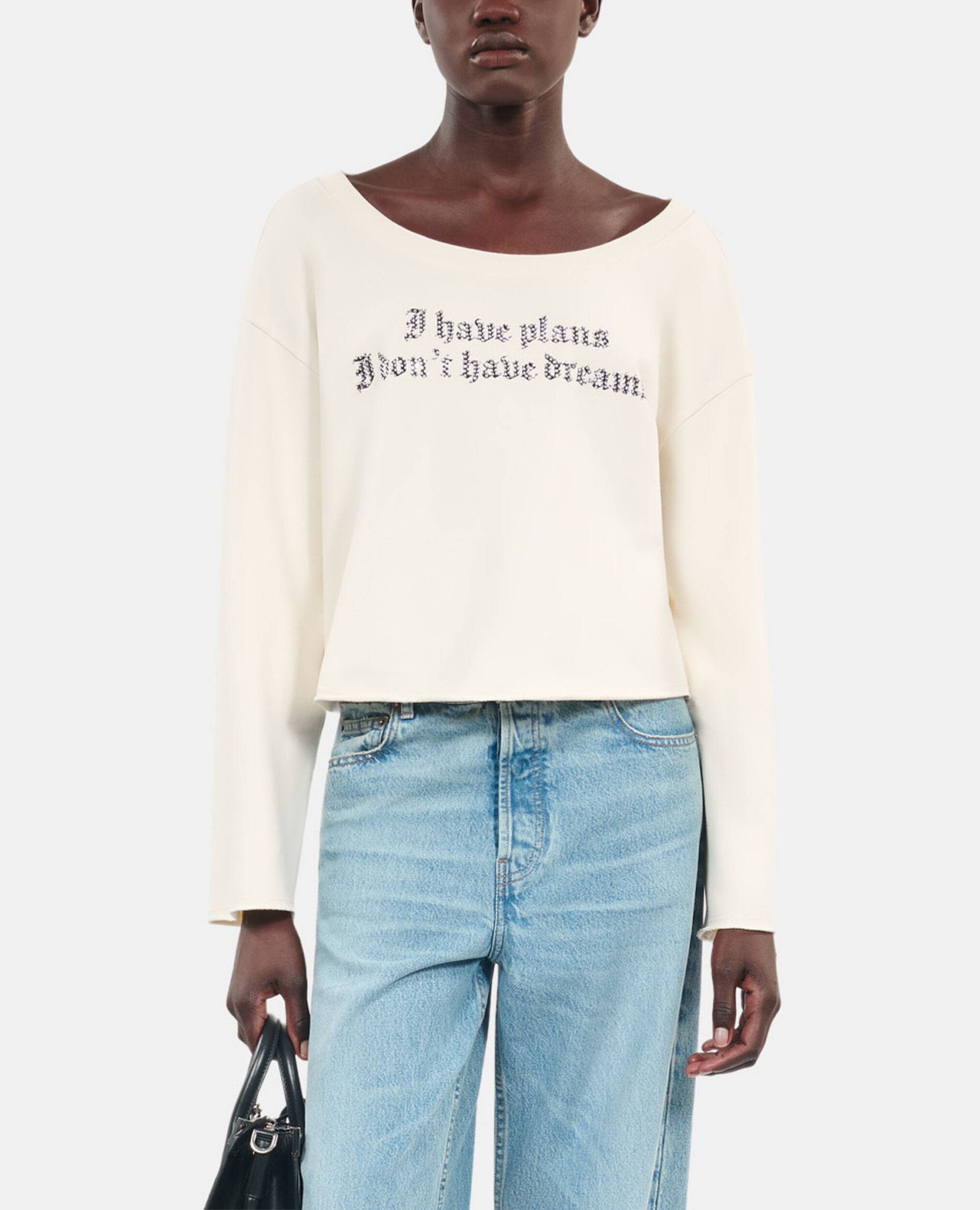 Sweatshirt avec sérigraphie écru, ECRU, hi-res image number null