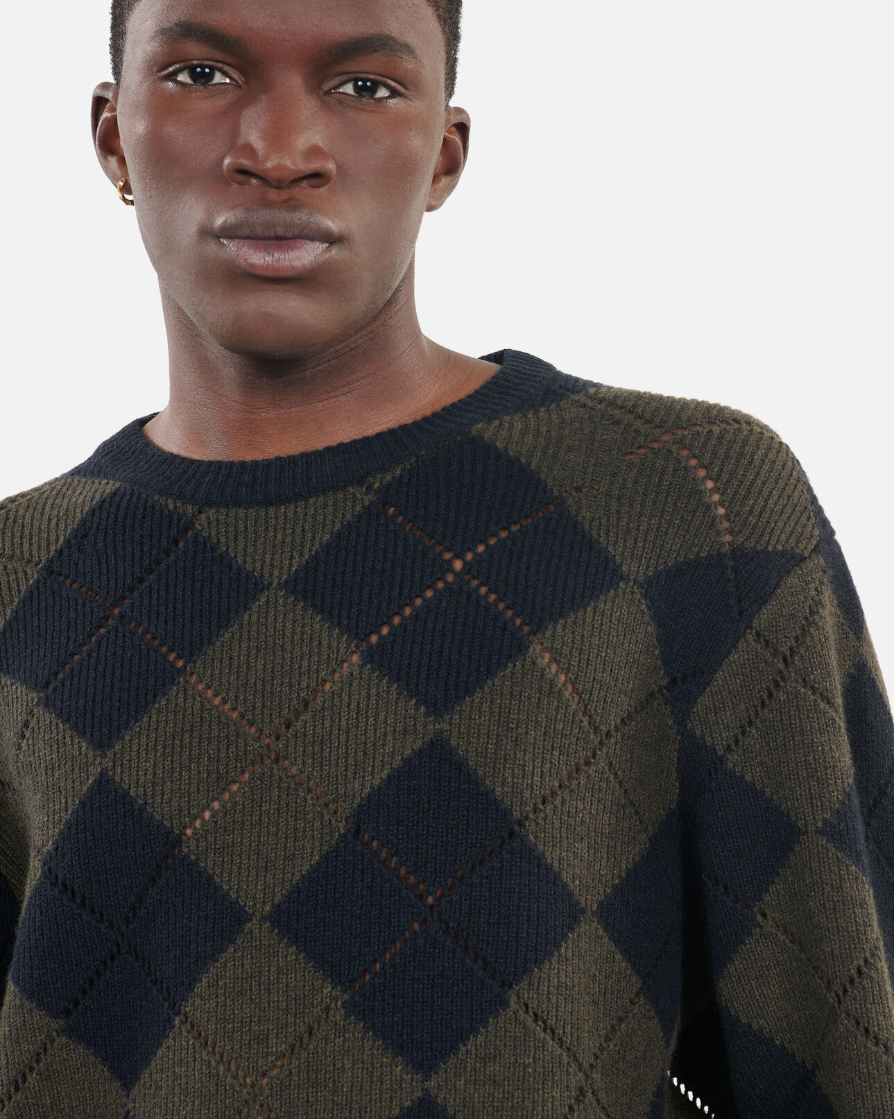 The Kooples HOMME GREEN NAVY pull à losanges noir et kaki