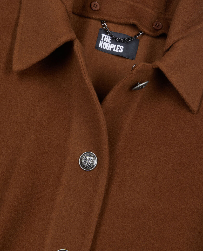 The Kooples FEMME DARK BROWN cape longue à capuche en laine mélangée marron